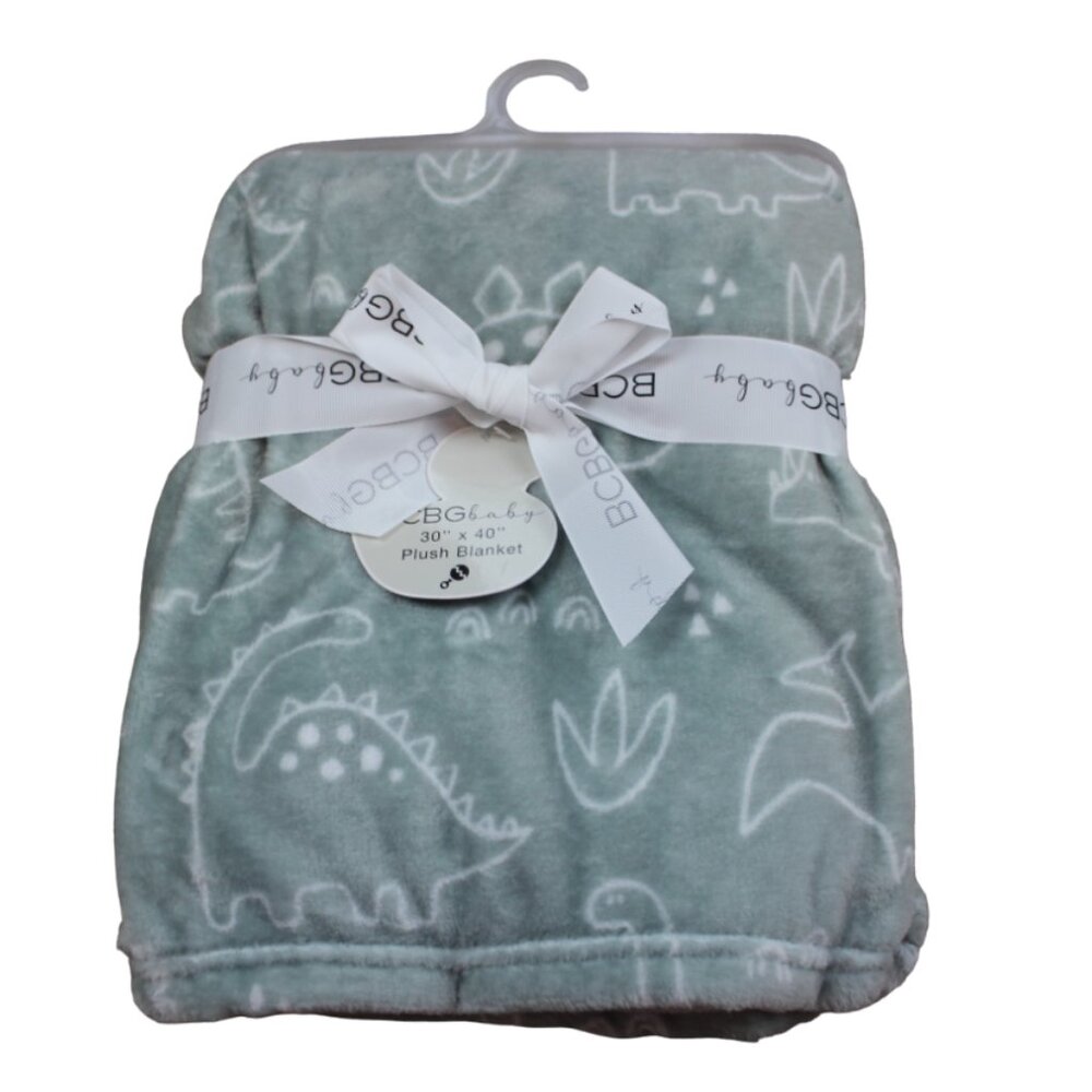 BCBG Baby Blanket Green Dinosaur Dino Fleece Infant Boys White NWT